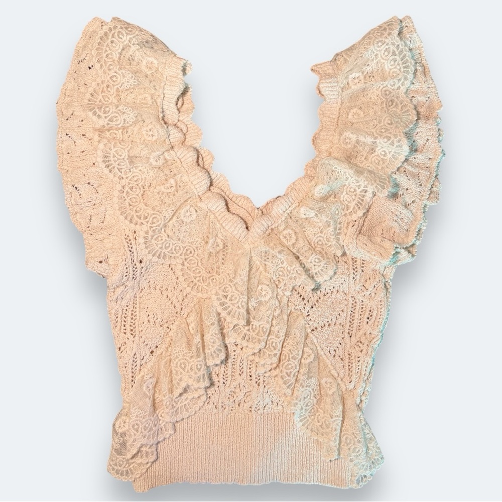 ZARA Cream knitted flower sleeveless top S